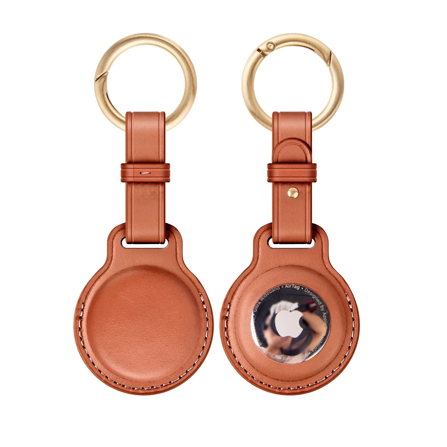 Leather Key Ring with Air Tag Holder